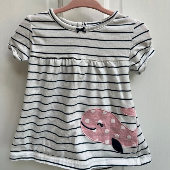 Carter’s 24M Blue Striped Whale Short Sleeve Shirt Blouse - Picture 1 of 4